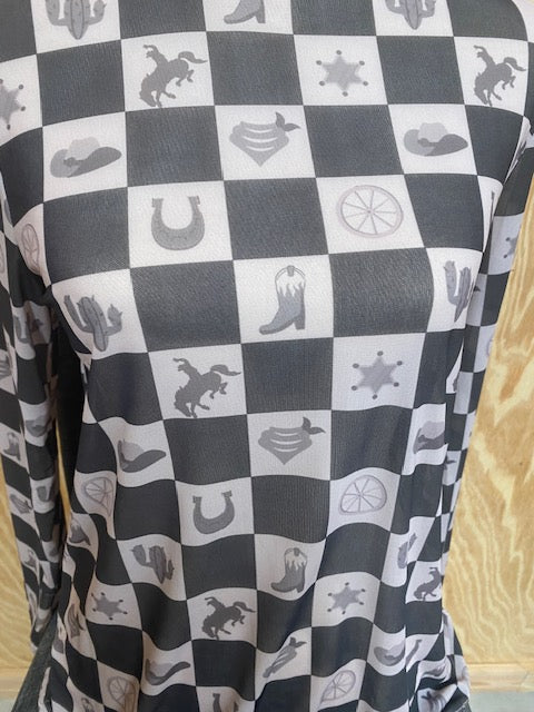 Checker Semi Sheer Mesh Top