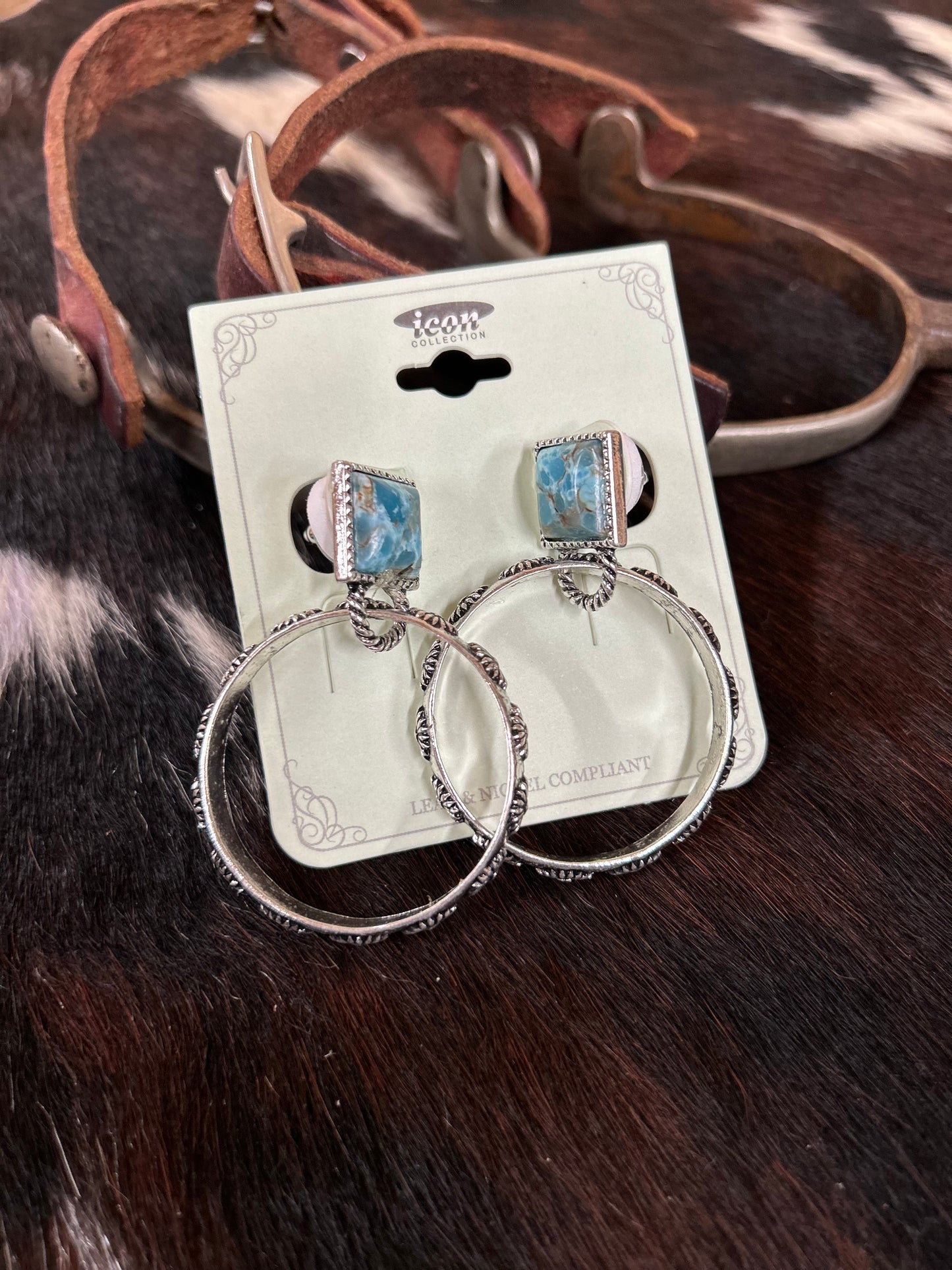 Turquoise & Silvertone Boulder Bay Hoops - Sweetwater Boutique