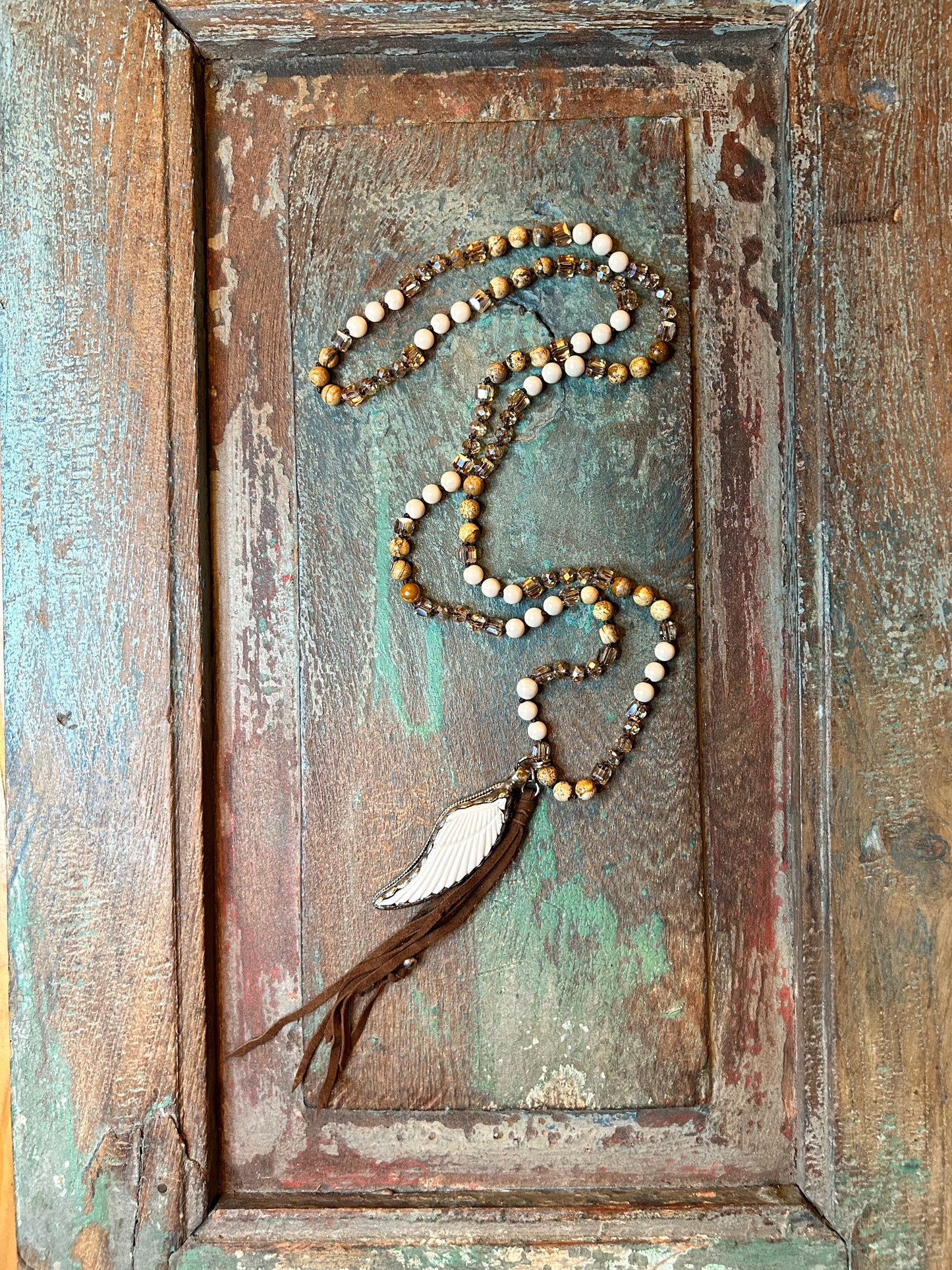 Angel Wing Stone and Crystal Necklace - Sweetwater Boutique