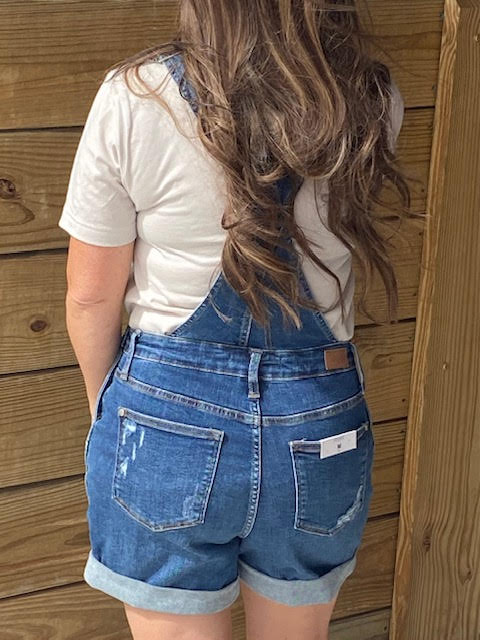 Destroyed and Double Cuffed Shorts Overalls - Sweetwater Boutique