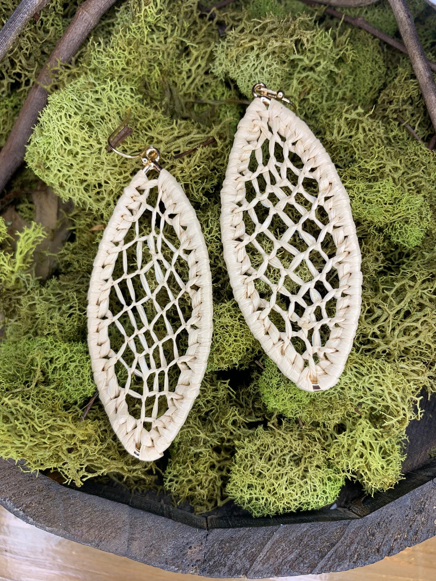 Oval Rattan/Woven Earrings - Sweetwater Boutique