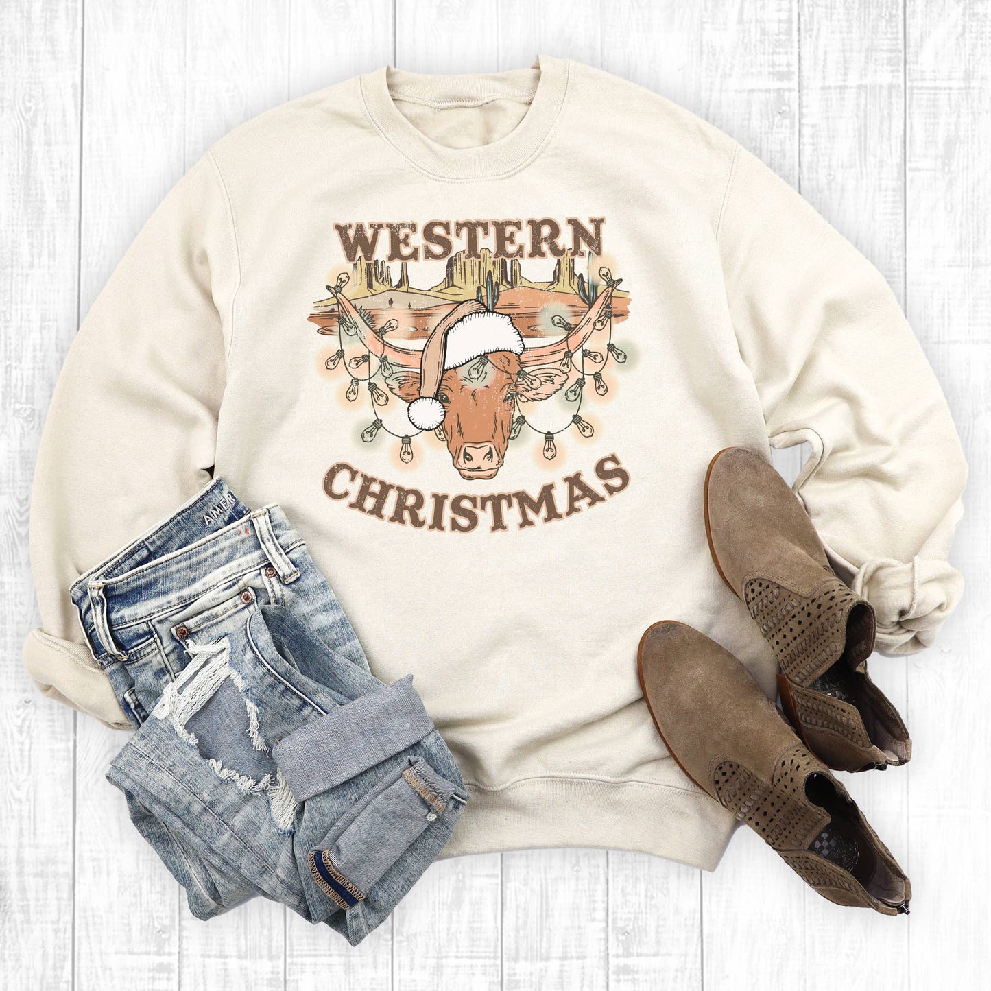 Cow Western Christmas Sweatshirt - Sweetwater Boutique