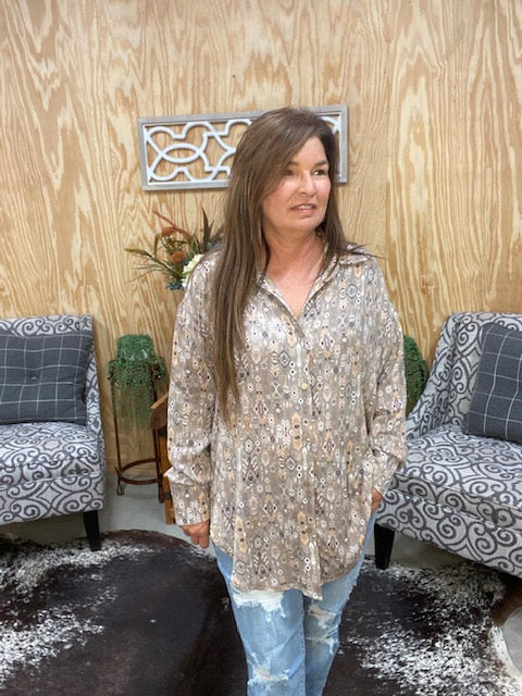 Boho Print Loose Fit Shirt - Sweetwater Boutique