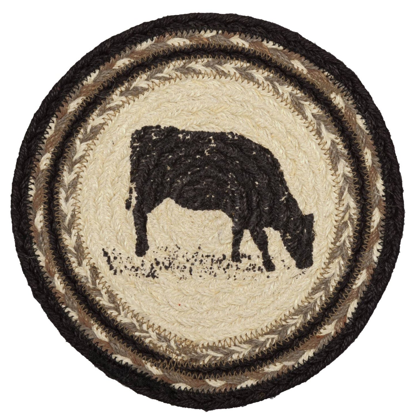 Charcoal Cow Jute Trivet 8"