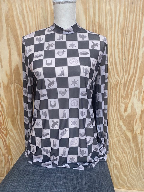 Checker Semi Sheer Mesh Top