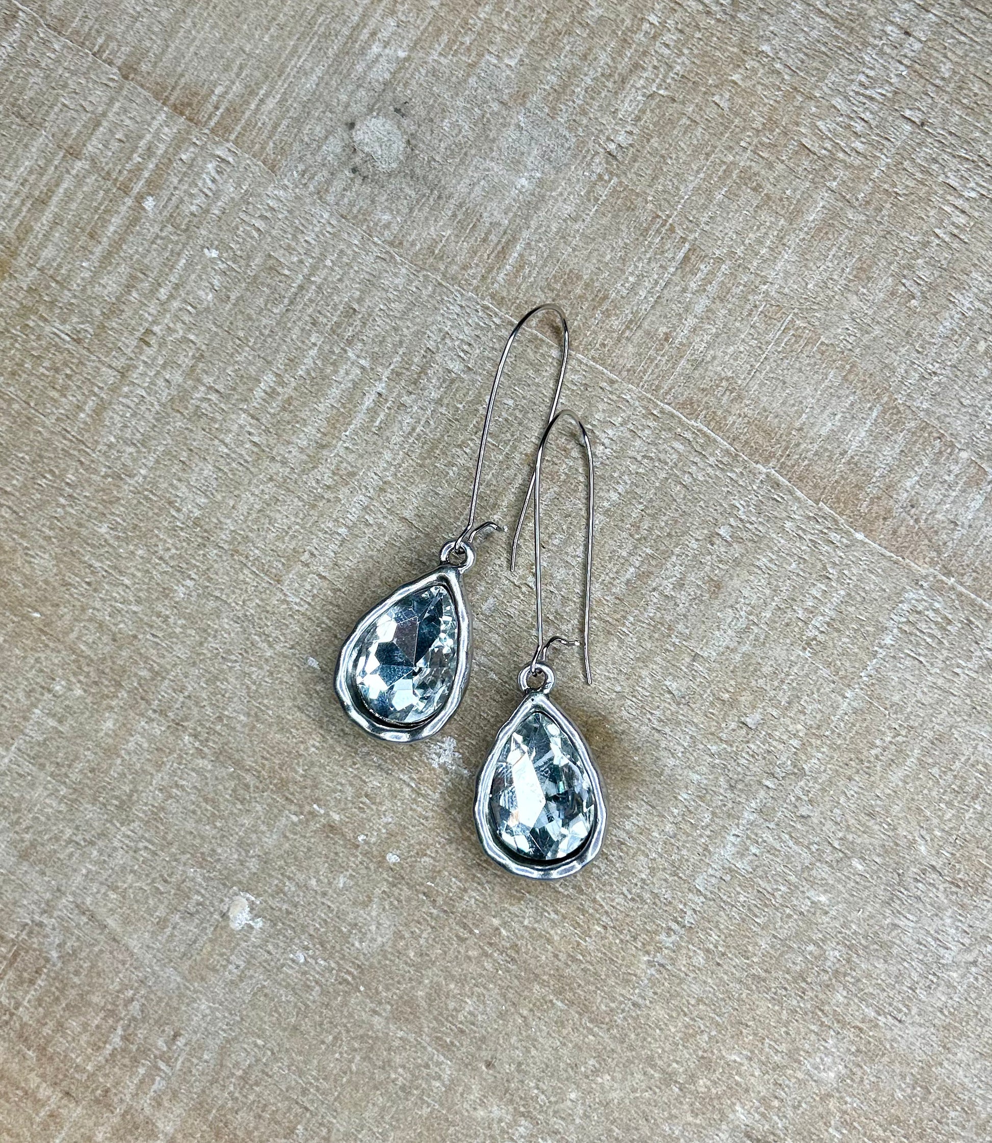 Silver and Crystal Teardrop Earrings - Sweetwater Boutique 