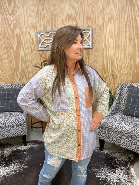 Floral and Plaid Color Block Shirt - Sweetwater Boutique 