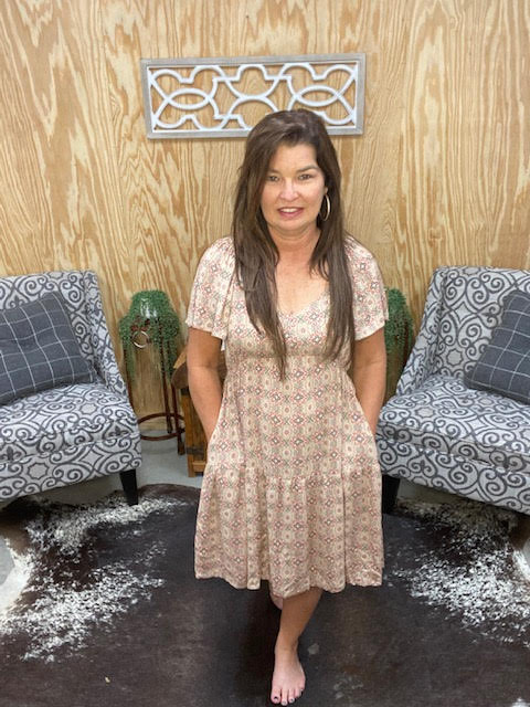 Medallion Print Ruffle Sleeve Dress - Sweetwater Boutique 